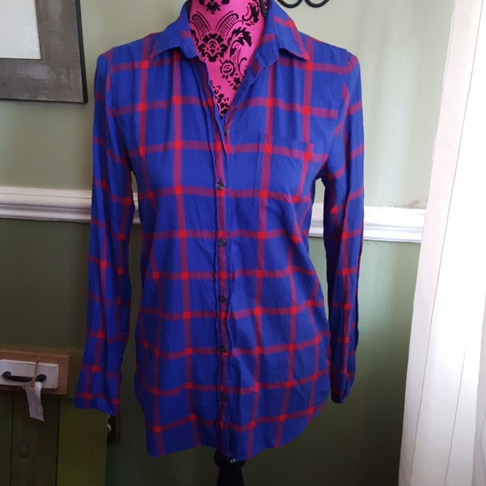 J Crew window pane/plaid boyfriend fit shirt XS